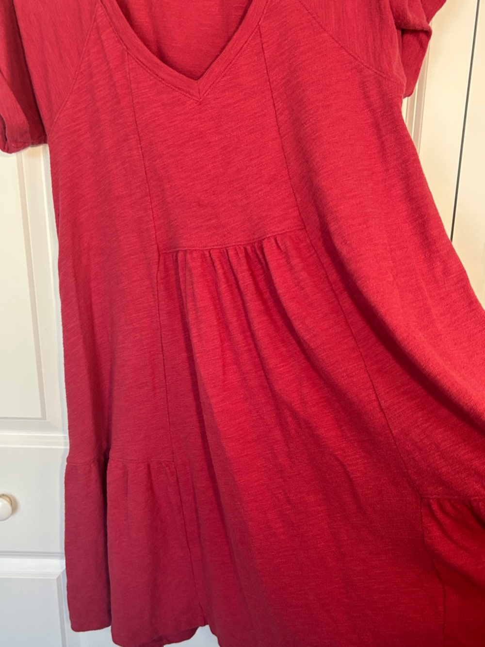 Casual Red V-Neck Tiered Mini Dress - Picture 7 of 10